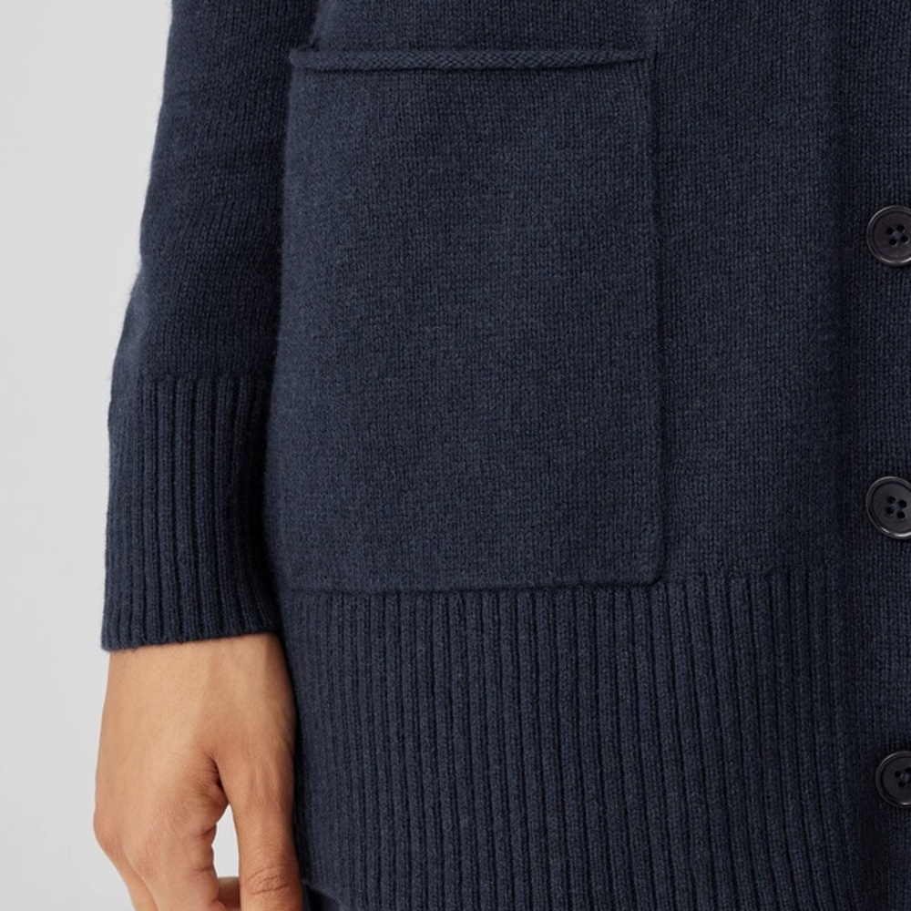 EILEEN  FISHER V-neck cardigan navy blue small organic cotton - Picture 4 of 7